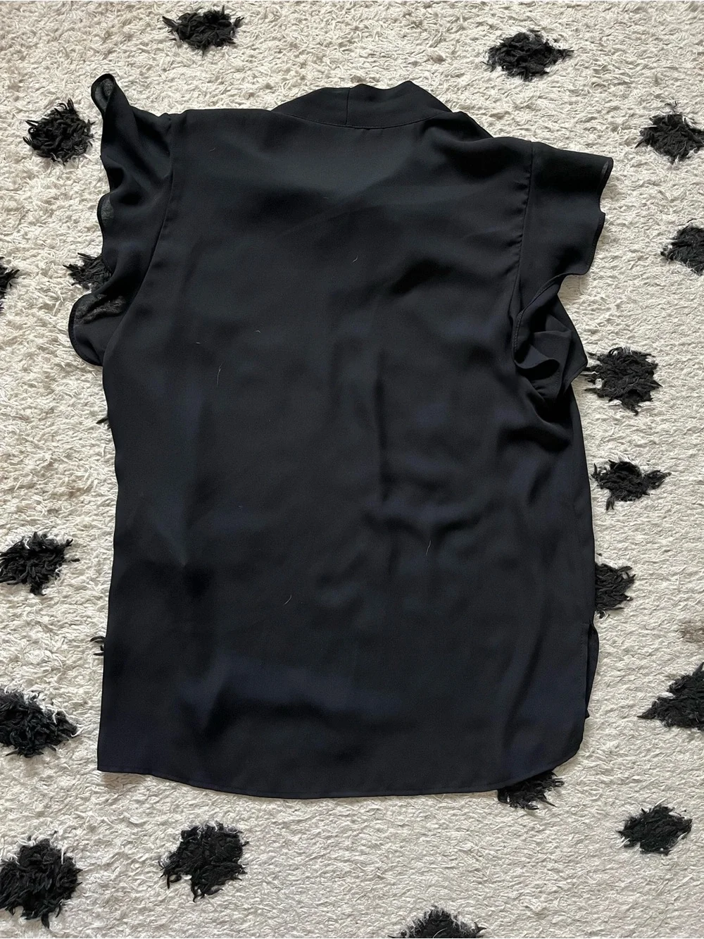 Zara size small black button down short ruffle sleeve with tie neck